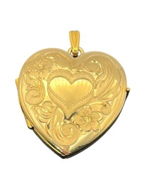 14k gold filled engraved 4 photo heart locket pendant for necklace vintage